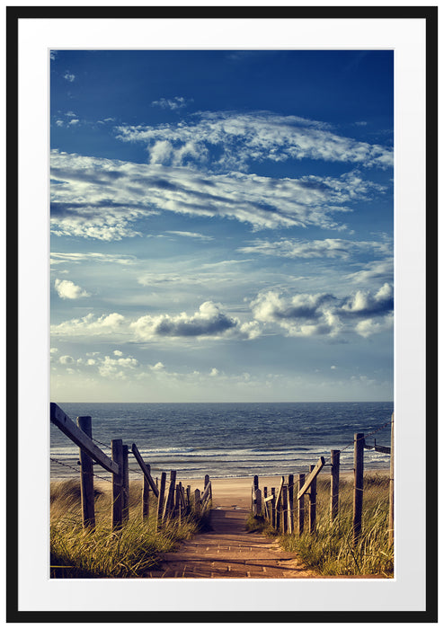 Pixxprint Weg zum Strand, im Galerie-Passepartout Bilderrahmen