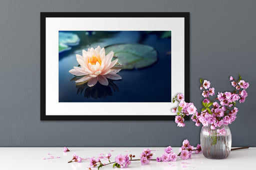 Eine rosa Lotusblume in Teich Passepartout Wohnzimmer