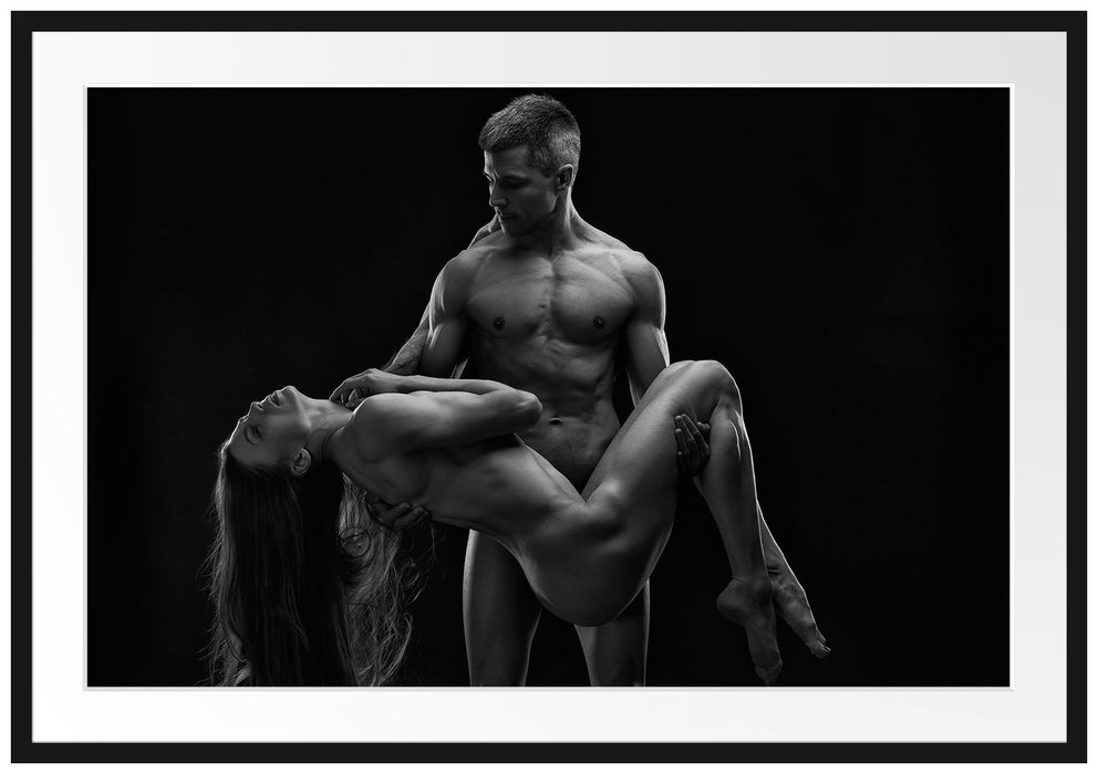 Pixxprint Nude sexy Paar, im Galerie-Passepartout Bilderrahmen