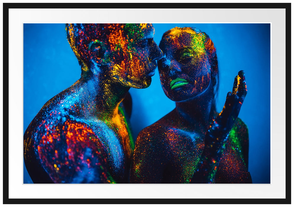 Pixxprint Menschen mit Pulver, im Galerie-Passepartout Bilderrahmen