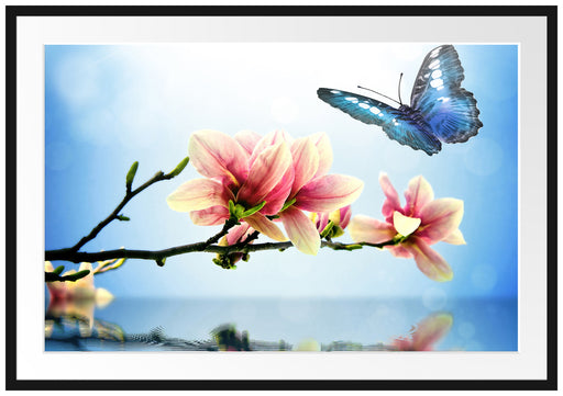 Schmetterling mit Magnolien-Blüte Passepartout 100x70