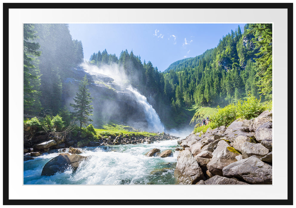Pixxprint Wasserfälle Nationalpark Salzburg, im Galerie-Passepartout Bilderrahmen