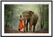 wunderschöner Elefant mit Mönch Passepartout 100x70