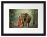 wunderschöner Elefant mit Mönch Passepartout 38x30