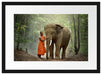 wunderschöner Elefant mit Mönch Passepartout 55x40