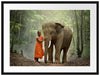 wunderschöner Elefant mit Mönch Passepartout 80x60