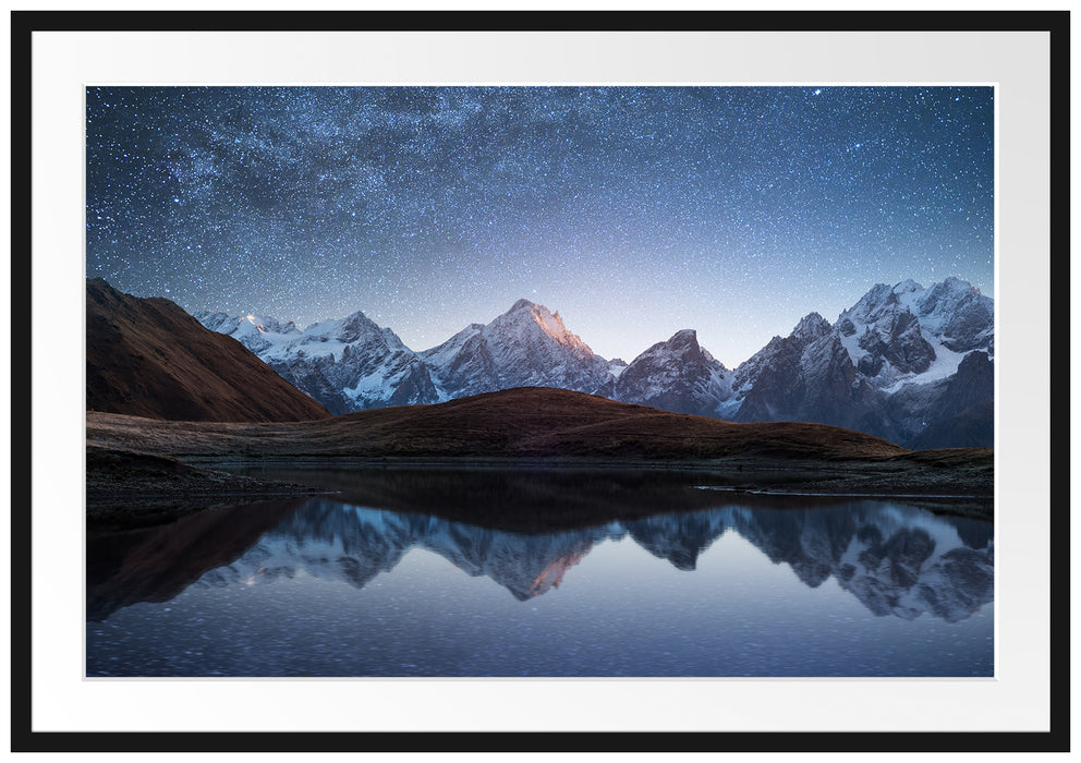 Pixxprint Sternenhimmel über dem Gebirge, im Galerie-Passepartout Bilderrahmen