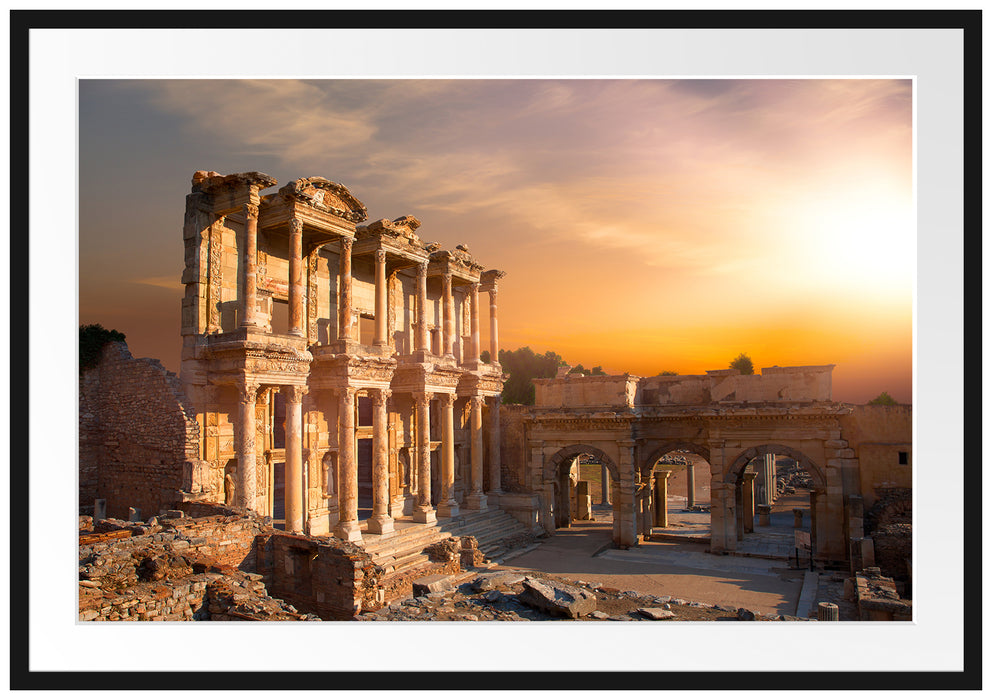 Pixxprint alte Tempelruine, im Galerie-Passepartout Bilderrahmen