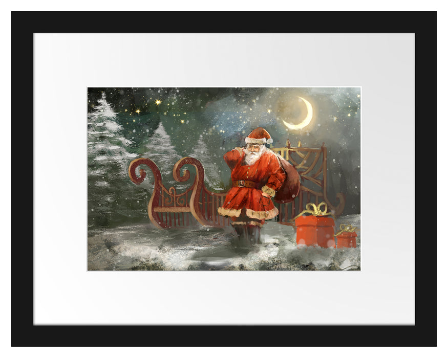 Weihnachtsmann mit Geschenken Passepartout 38x30