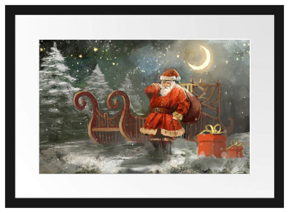 Weihnachtsmann mit Geschenken Passepartout 55x40