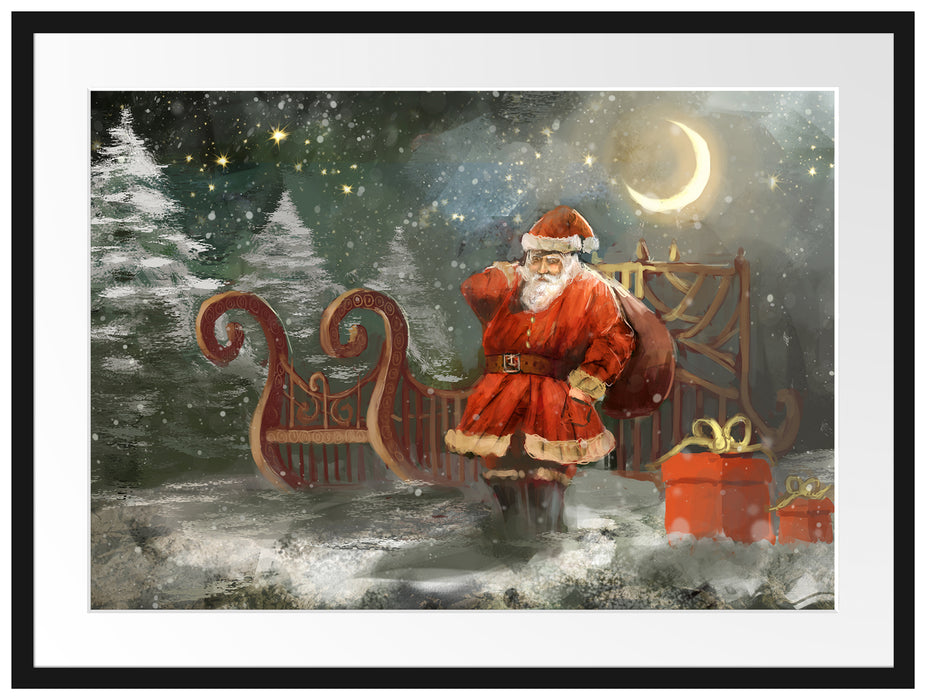 Weihnachtsmann mit Geschenken Passepartout 80x60