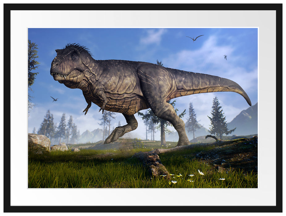 T-Rex Dinosaurier in der Natur Passepartout 80x60