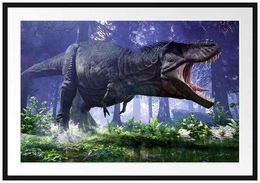 T-Rex Dinosaurier im Wald Passepartout 100x70