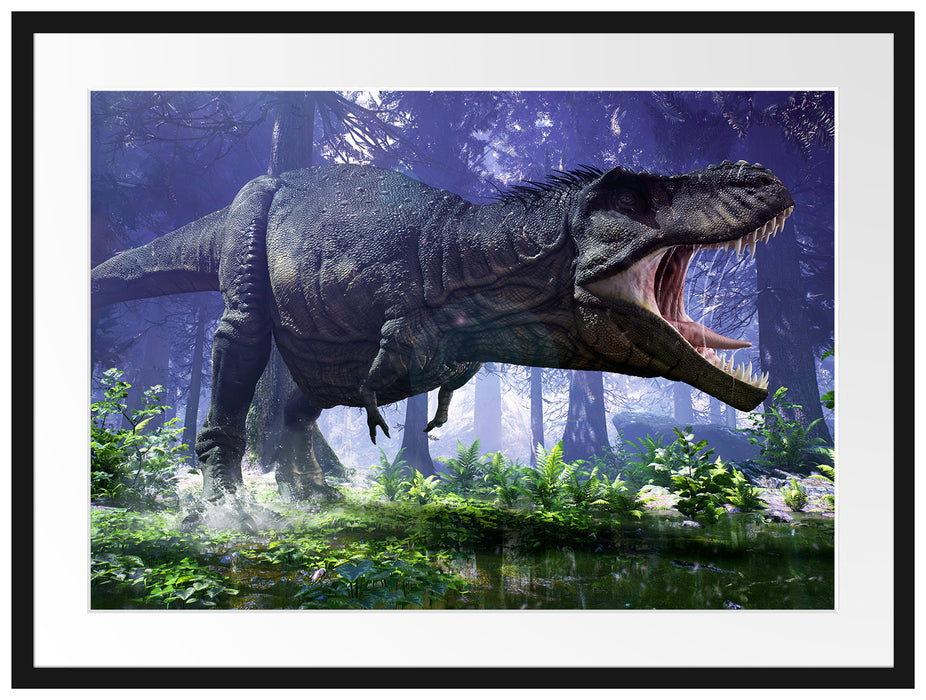 T-Rex Dinosaurier im Wald Passepartout 80x60