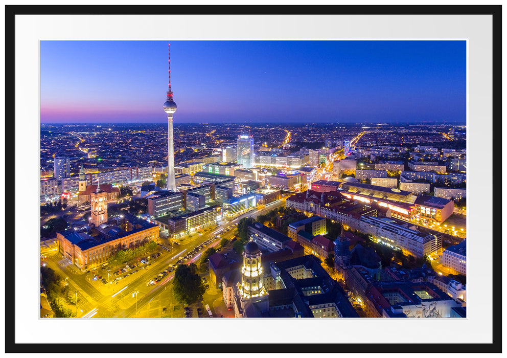 Pixxprint Berlin City Panorama, im Galerie-Passepartout Bilderrahmen