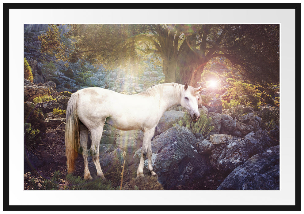 Pixxprint wunderbares Einhorn, im Galerie-Passepartout Bilderrahmen