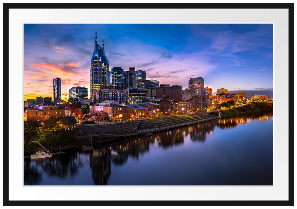 Pixxprint Nashville Skyline Panorama, im Galerie-Passepartout Bilderrahmen