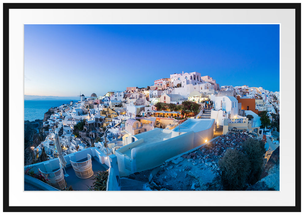 Pixxprint Oia Dorf Santorin, im Galerie-Passepartout Bilderrahmen