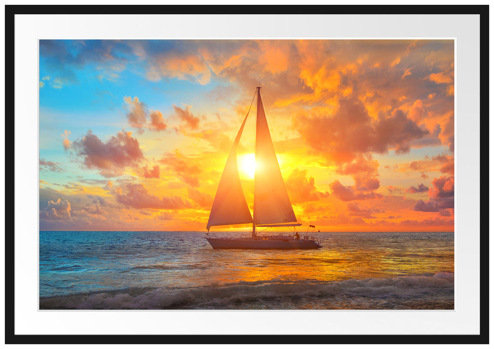 Pixxprint Segelboot nahgelegen der Küste, im Galerie-Passepartout Bilderrahmen
