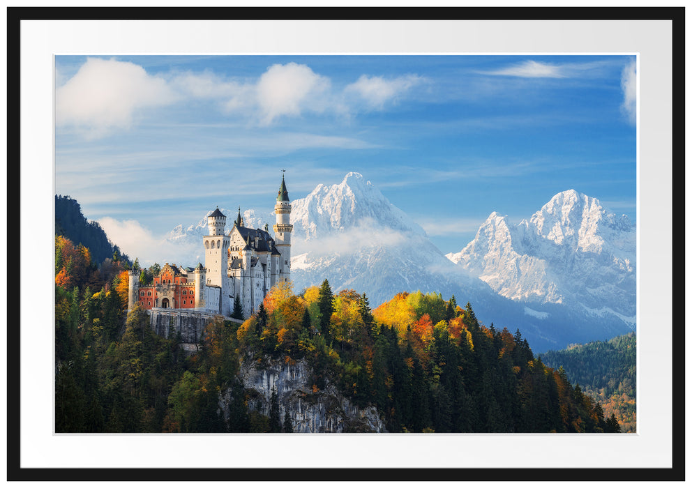 Pixxprint Schloss Neuschwanstein Herbst, im Galerie-Passepartout Bilderrahmen