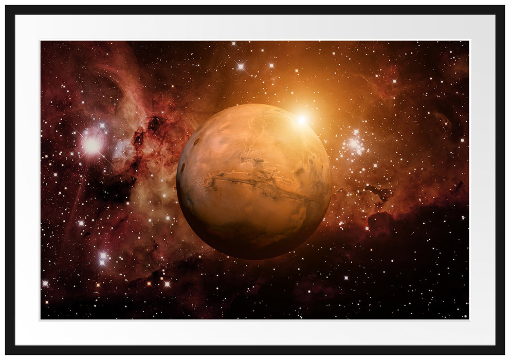 Pixxprint Planet Mars im Universum, im Galerie-Passepartout Bilderrahmen