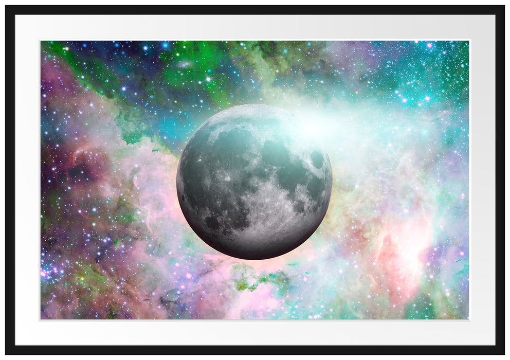 Pixxprint unser Mond im Sternenstaub, im Galerie-Passepartout Bilderrahmen