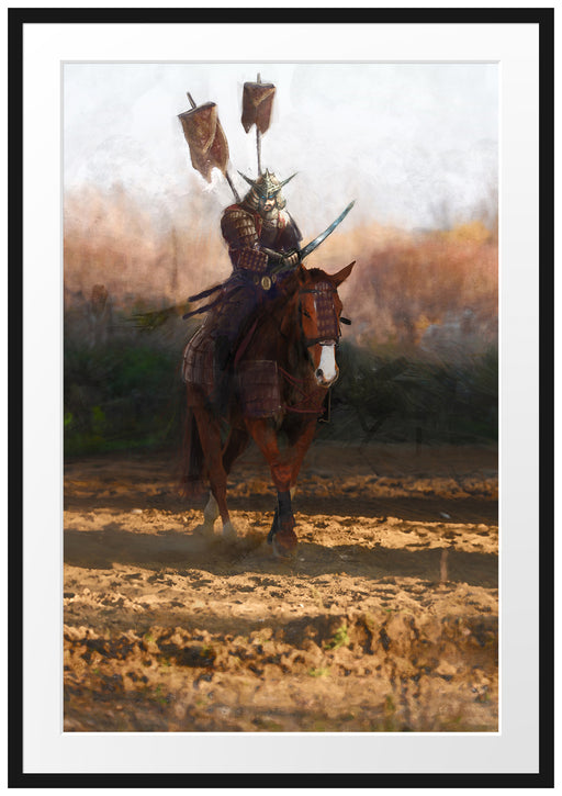 Samurai Krieger auf einem Pferd Passepartout 100x70
