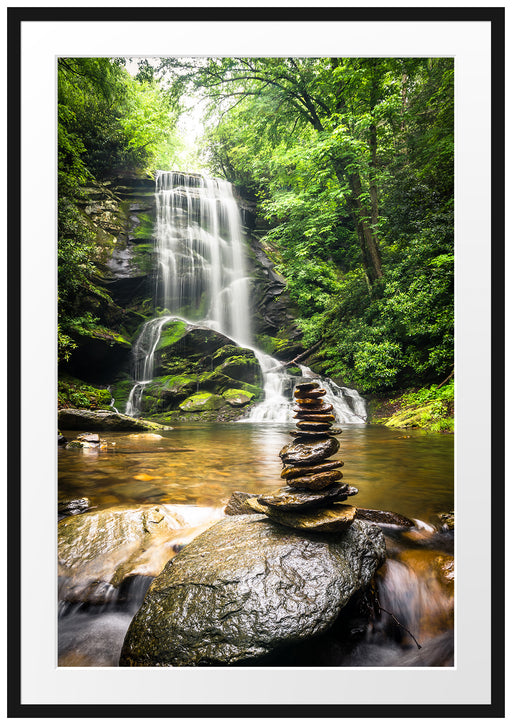 Zen Steine vor Wasserfall Passepartout 100x70