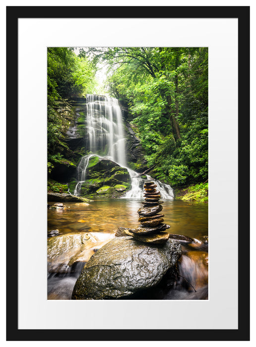 Zen Steine vor Wasserfall Passepartout 55x40