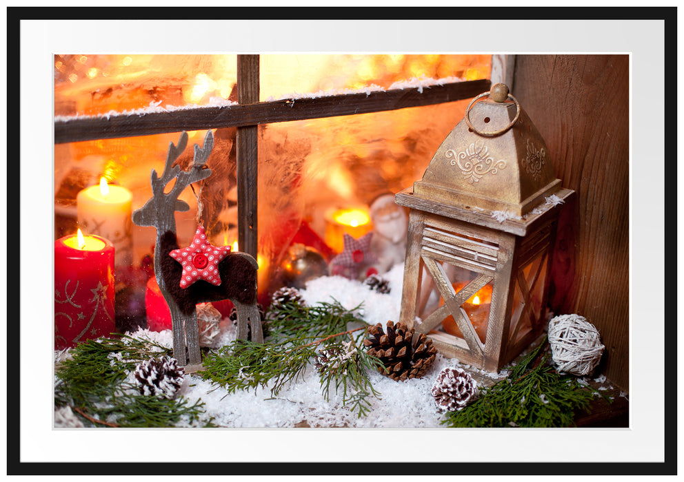 Pixxprint weihnachtlich Fensterbrett, im Galerie-Passepartout Bilderrahmen