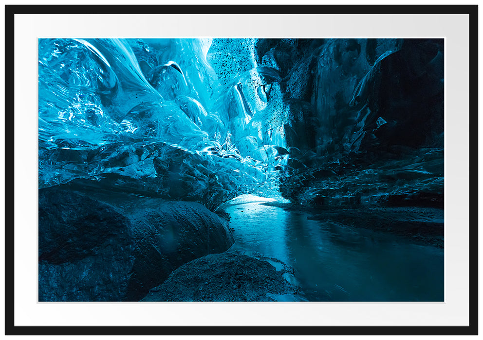 Pixxprint abstrakte Eislandschaft, im Galerie-Passepartout Bilderrahmen