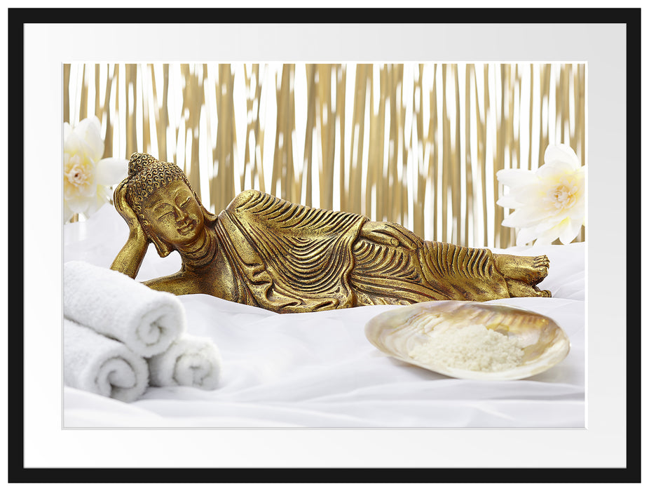 goldener Buddha auf Handtuch Passepartout 80x60