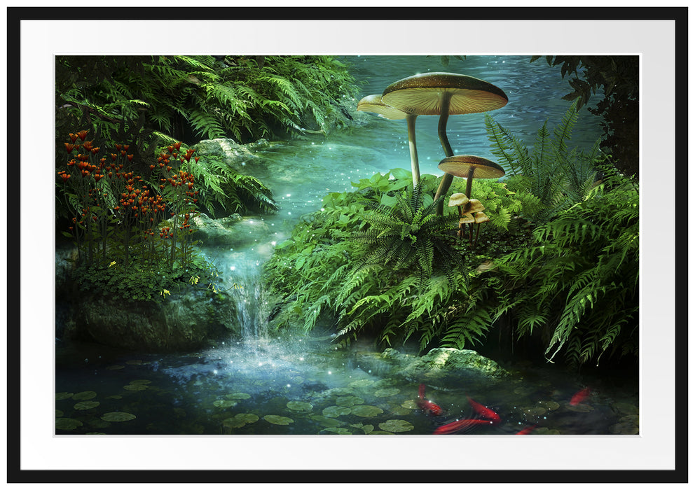 Pixxprint magischer Märchenwald, im Galerie-Passepartout Bilderrahmen