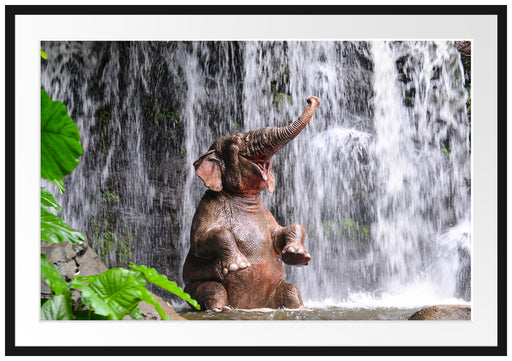 Babyelefant am Wasserfall Passepartout 100x70