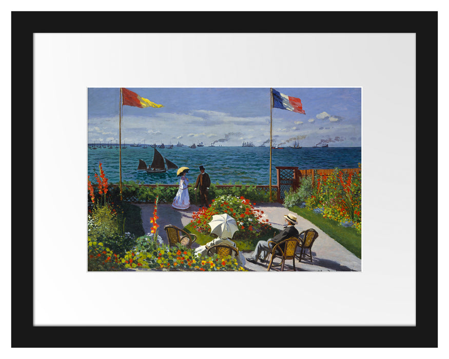 Pixxprint Claude Monet - Garten in Sainte-Adresse, im Galerie-Passepartout Bilderrahmen