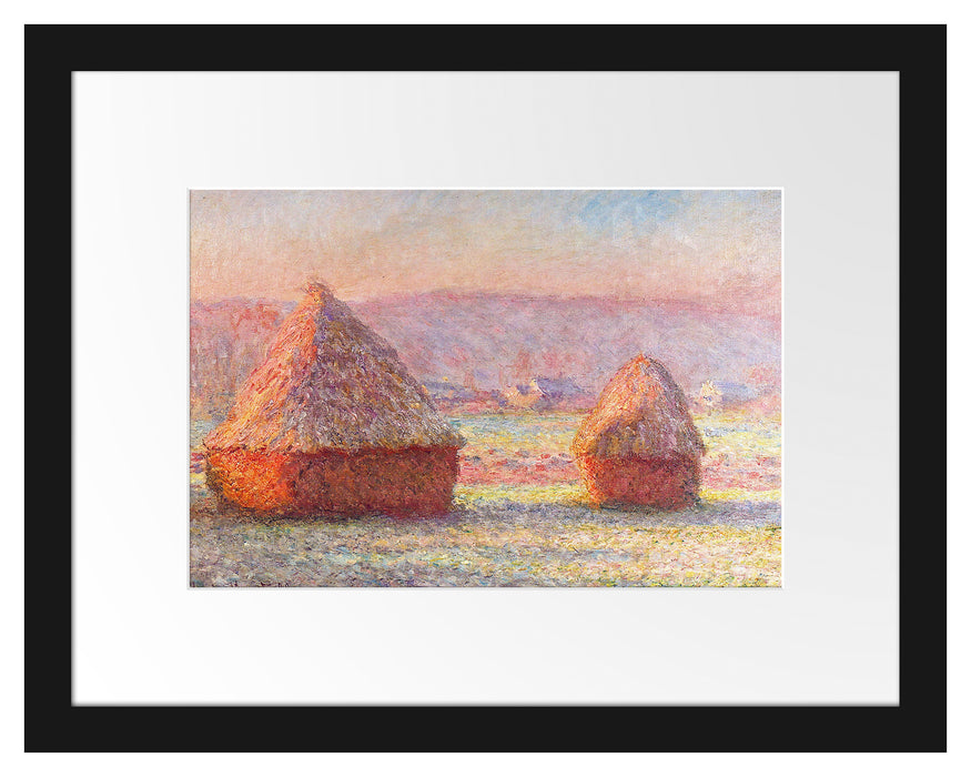 Pixxprint Claude Monet - Heuhaufen, im Galerie-Passepartout Bilderrahmen