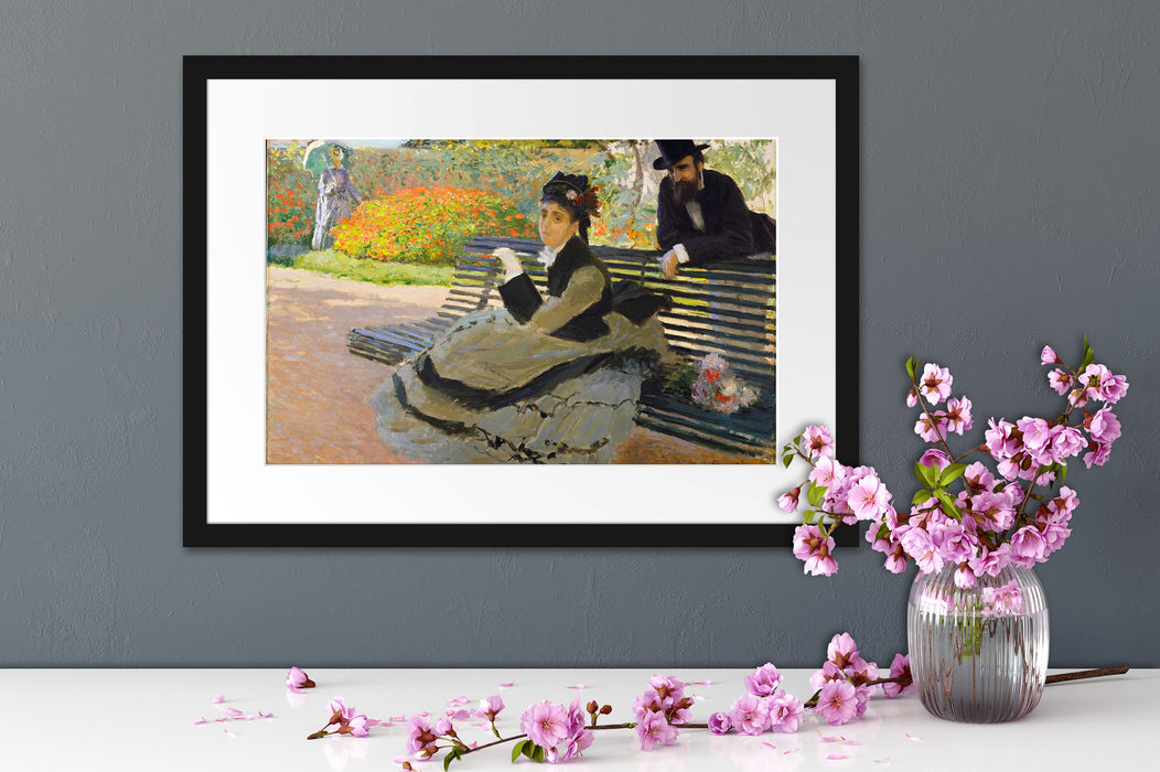 Claude Monet - Camille Monet auf einer Gartenbank Passepartout Dateil Rechteckig
