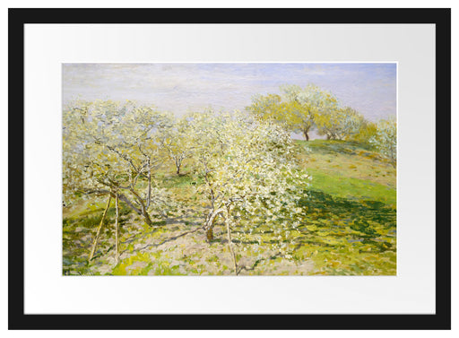 Claude Monet - Frühling Apfelbäume in der Blüte Passepartout Rechteckig 40
