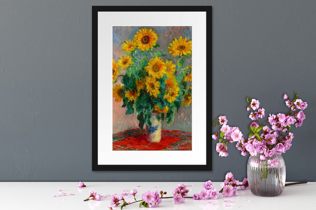 Claude Monet - Ein Strauß Sonnenblumen Passepartout Dateil Rechteckig