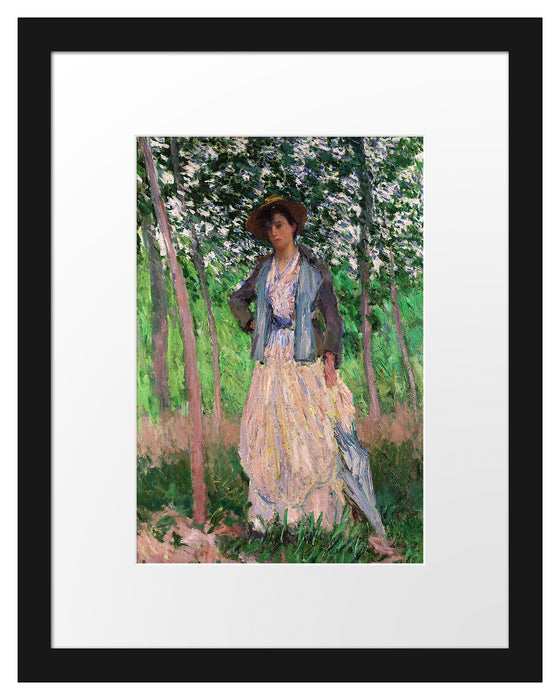Pixxprint Claude Monet - Die Spaziergängerin Suzanne Hoschedé, im Galerie-Passepartout Bilderrahmen
