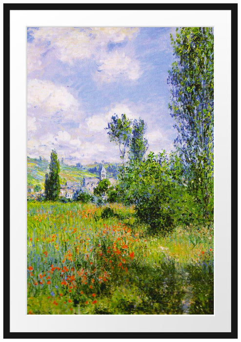 Claude Monet - Aussicht von Vétheuil- Impression Passepartout Rechteckig 100