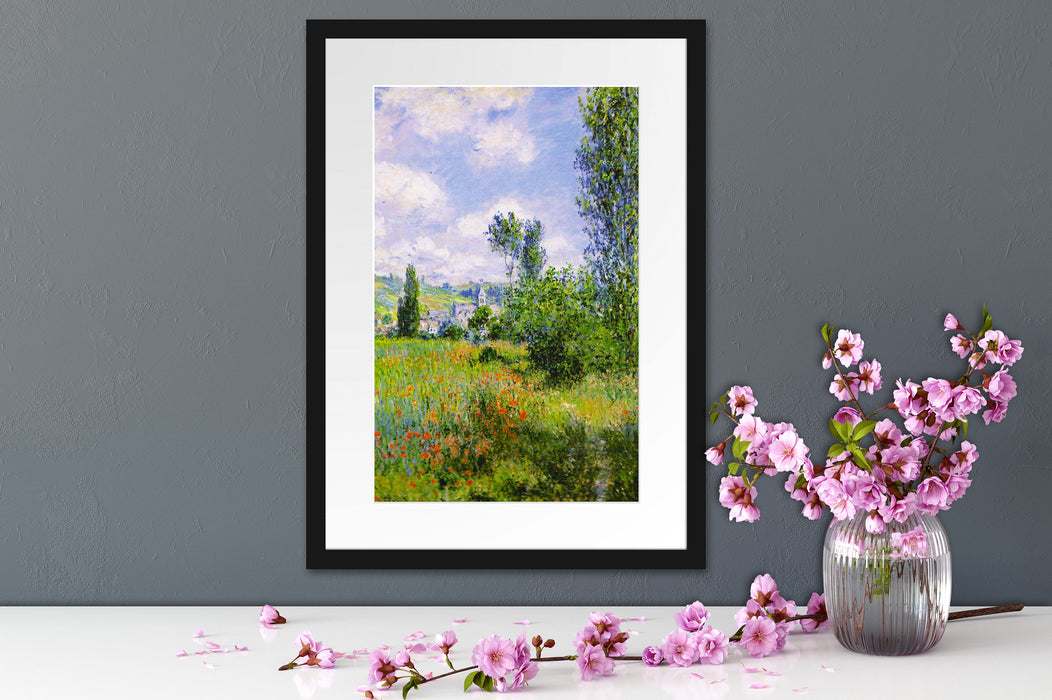 Claude Monet - Aussicht von Vétheuil- Impression Passepartout Dateil Rechteckig