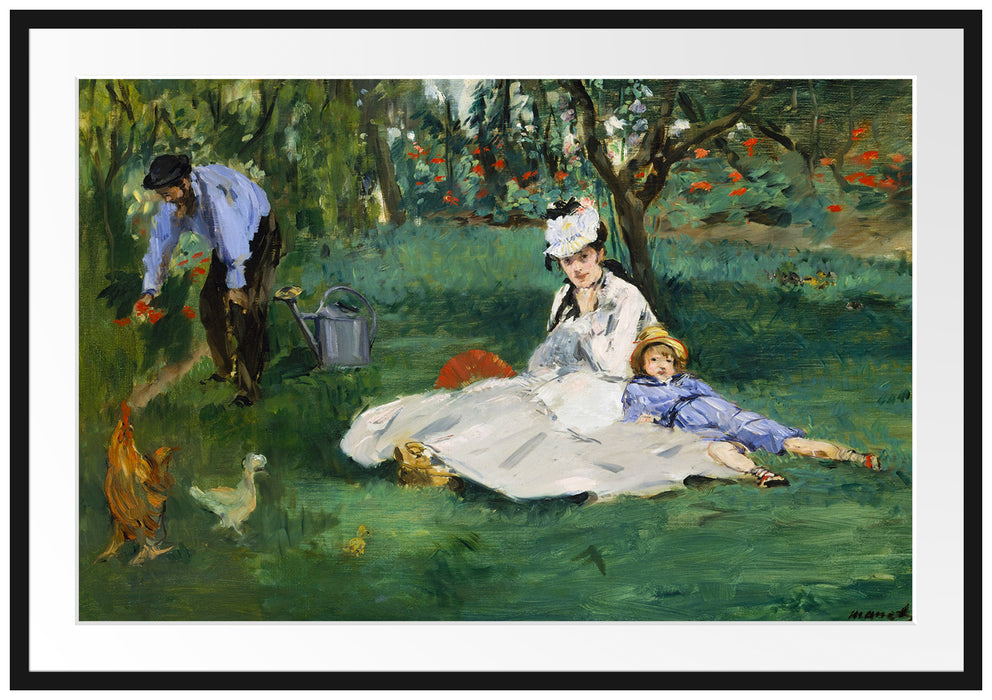 Claude Monet - Die Familie Monet in ihrem Garten Passepartout Rechteckig 100