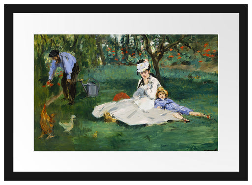 Claude Monet - Die Familie Monet in ihrem Garten Passepartout Rechteckig 40