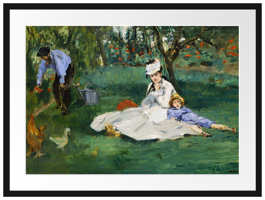 Claude Monet - Die Familie Monet in ihrem Garten Passepartout Rechteckig 80