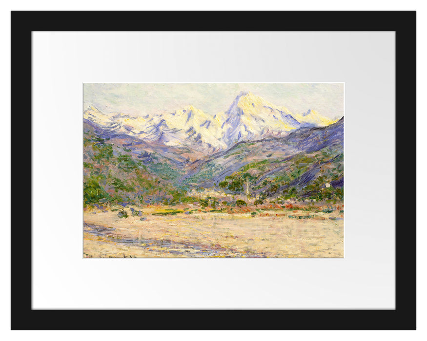 Pixxprint Claude Monet - Das Tal der Nervia, im Galerie-Passepartout Bilderrahmen