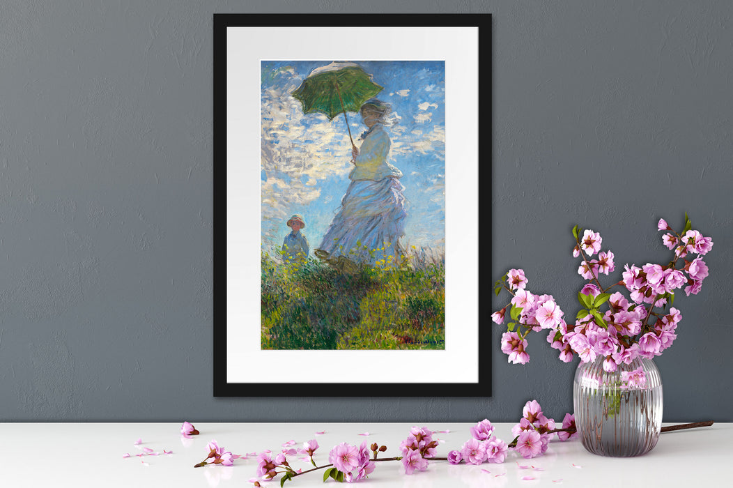 Claude Monet - Frau mit Sonnenschirm Passepartout Dateil Rechteckig