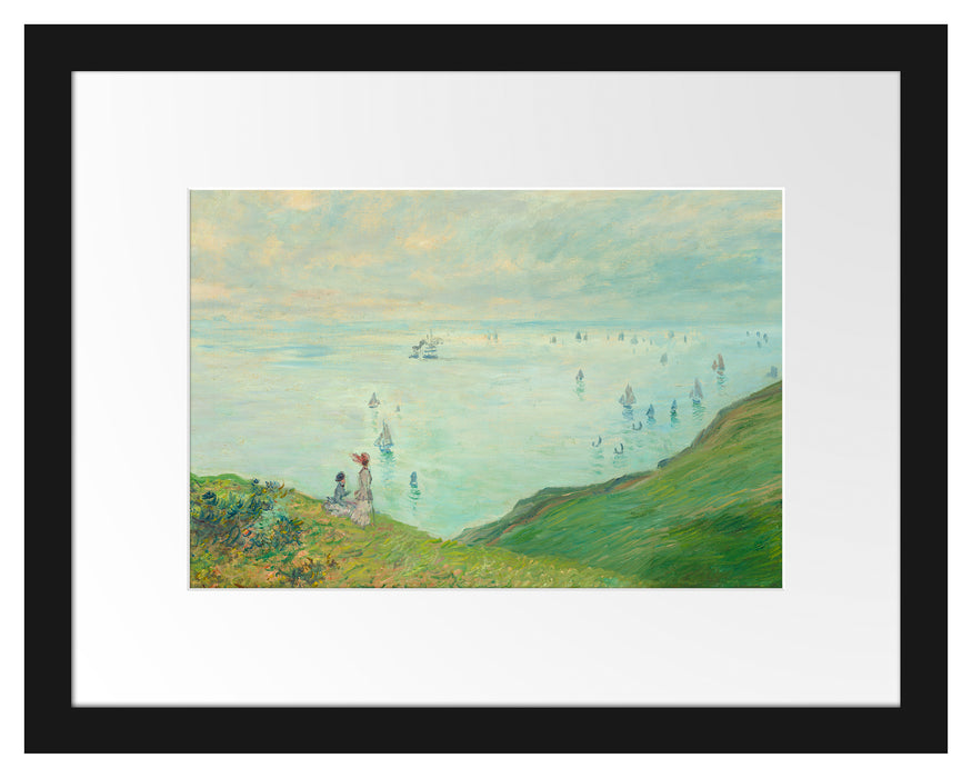 Pixxprint Claude Monet - Klippen bei Pourville, im Galerie-Passepartout Bilderrahmen