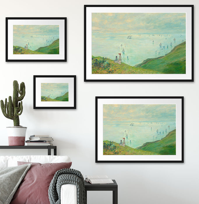 Claude Monet - Klippen bei Pourville Passepartout Wohnzimmer Rechteckig