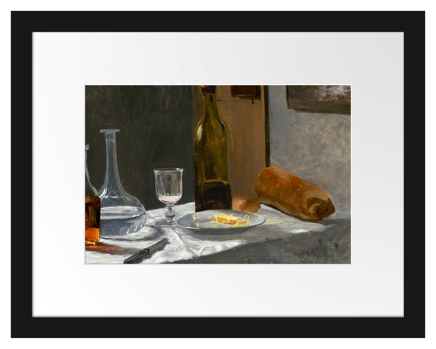 Pixxprint Claude Monet - Stillleben mit Flasche, im Galerie-Passepartout Bilderrahmen